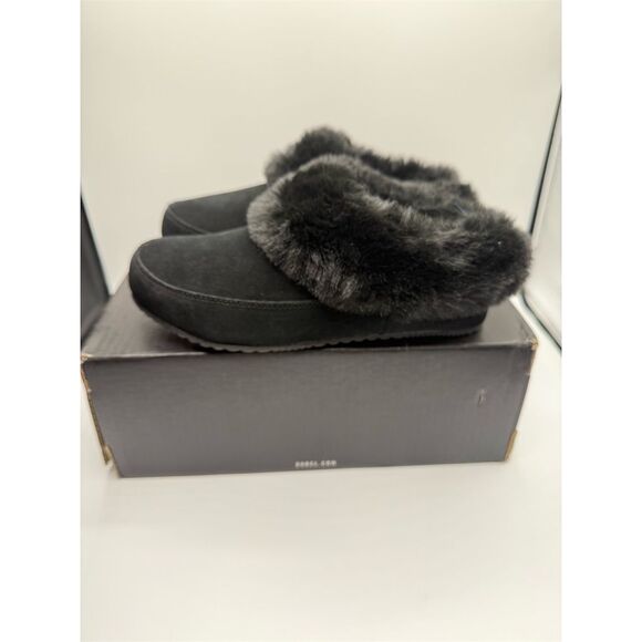SOREL GO- COFFEE RUN WOMEN'S SLIPPER Slip-On Black Faux Fur Size 7 NIB - Picture 2 of 11